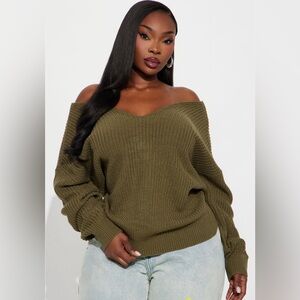 Fashion Nova Olive Green Off-Shoulder Sweater